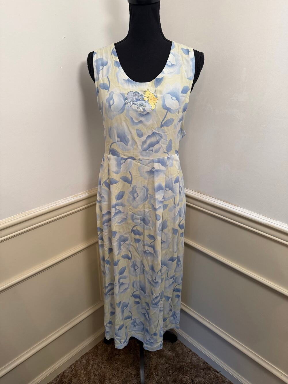 Vintage 90s The Disney Store Winnie the Pooh & Eeyore Floral Midi Sundress